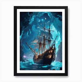 Galleon sailing the waves Art Print