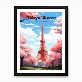 Tokyo Tower Tokyo Japan Sakura Travel Illustration Art Print