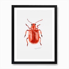 Lilioceris merdigera, the Onion Beetle, watercolor artwork Art Print