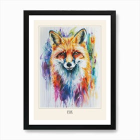 Fox Colourful Watercolour 4 Poster Art Print