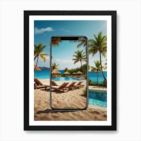 Beach Scene With Palm Trees Art Print