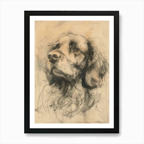 Clumber Spaniel Dog Charcoal Line 1 Art Print