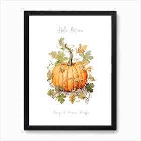 Hello Autumn Musque De Provence Pumpkin Watercolour Illustration 2 Art Print