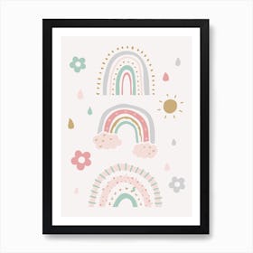 Hand drawn Colorful Rainbows Children's 1 Art Print