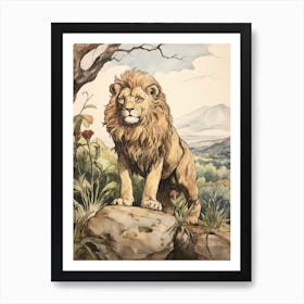 Storybook Animal Watercolour Lion 3 Art Print