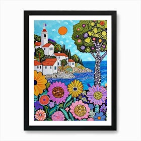 Kitsch Colourful South Of France Coastline 2 Art Print