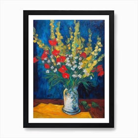 Still Life Of Snapdragons With A Cat 4 Art Print
