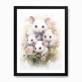 Light Watercolor Painting Of A Mother Possum 3 Art Print