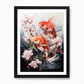 Koi Fish, Japanese Brush Painting, Ukiyo E, Minimal 4 Art Print