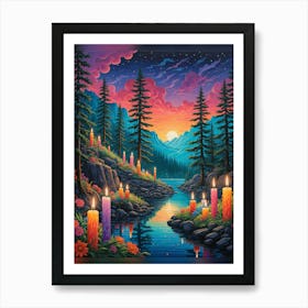 Candles In The Forest Art Print