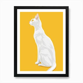 White Cat On Yellow Background Art Print