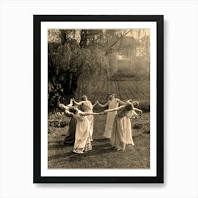 Circle of Witches Dancing - Ritual Pagan Ladies Dance 1921 Vintage Art Deco Remastered Photograph - Spiritual Witchy Fairytale Fairies Witchcraft Spells Calling the Moon Goddess Selene Mayday or Midsummer 3 Art Print
