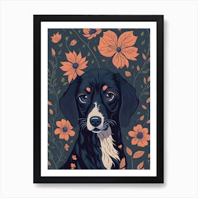 Floral Dog Portrait Boho Minimalism (36) Art Print