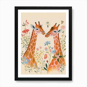 Folksy Floral Animal Drawing Giraffe 5 Art Print