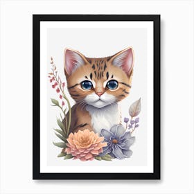 Vintage Kitten With Flowers Art Print