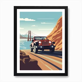 A Jeep Wrangler In The Pacific Coast Highway Car Illustration 1 Art Print