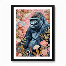 Floral Animal Painting Mountain Gorilla 1 Art Print