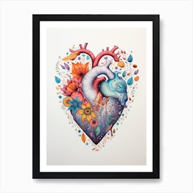 Folky Heart Line Flower Illustration 2 Art Print