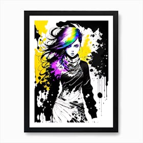 Girl With Rainbow Hair Art Print