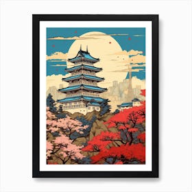 Himeji Castle, Japan Vintage Travel Art 3 Art Print