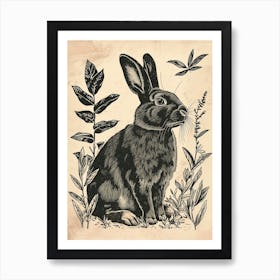 Florida White Blockprint Rabbit Illustration 8 Art Print