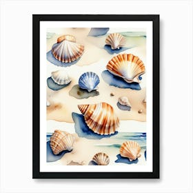 Seashells on the beach, watercolor painting 31 Art Print