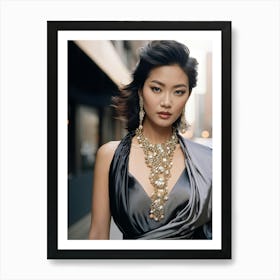 Asian Woman Adorned In Haute Couture Fashion Poised Elegantly Silk And Velvet Textures Contrastin (3) Art Print