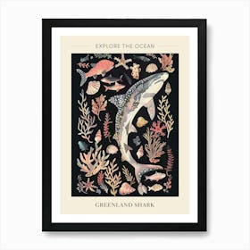 Greenland Shark Seascape Black Background Illustration 4 Poster Art Print