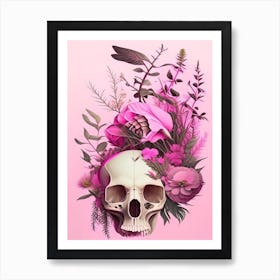 Animal Skull Pink Botanical Póster