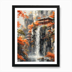 Waterfall In Autumn Art Print