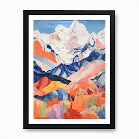 Kangchenjun India And Nepal 2 Colourful Mountain Illustration Art Print