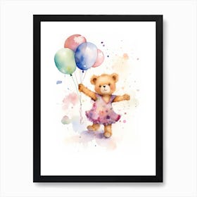 Rhythmic Gymnastics Teddy Bear Painting Watercolour 3 Art Print