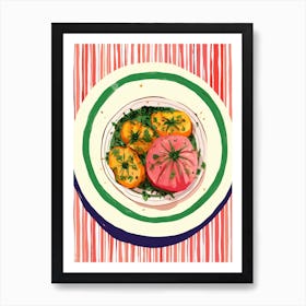 A Plate Of Tomatoes 4 Top View Food Illustration 3 Art Print