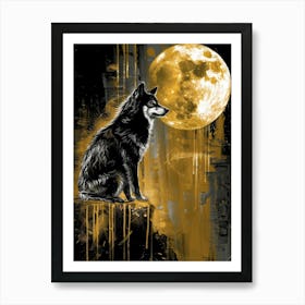 Wolf At The Moon Art Print