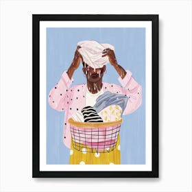 Woman Holding Laundry Basket Art Print