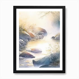 Water Over Stones In Sunlight Water Landscapes Waterscape Gouache 1 Art Print