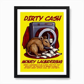 Dirty Cash Animal Cartoon Money Laundry Art Print