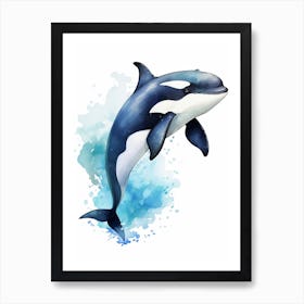 Blue Watercolour Painting Style Of Orca Whale  8 Art Print