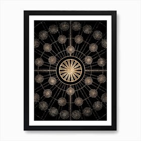 Geometric Glyph Radial Array in Glitter Gold on Black n.0106 Art Print