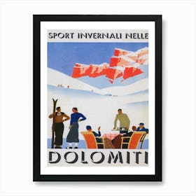 Dolomiti Italy, Vintage Ski Poster, Winter Wall Decor Art Print