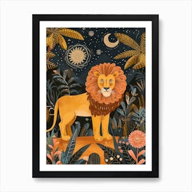 Barbary Lion Night Hunt Illustration 2 Art Print