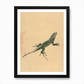 Green Iguana Block Print 2 Art Print