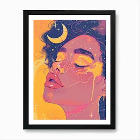 Moon And Stars black women Art Print