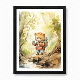 Hiking Watercolour Lion Art Painting 4 Art Print