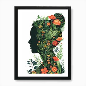 Silhouette Of A Woman With Flowers 6 Art Print