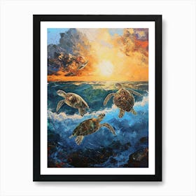 Expressionism Style Painting Of Sea Turtles In The Waves 1 Art Print
