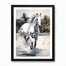 A Horse Oil Painting In Kaanapali Beach Hawaii, Usa, Portrait 4 Art Print