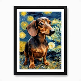 Starry Dachshund Van Gogh Inspired Art Print