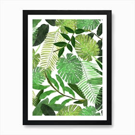 Watercolor Green Leaves Art Print