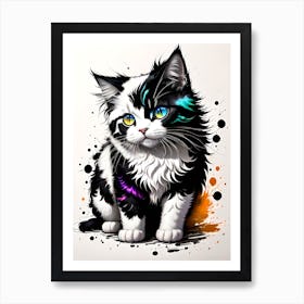 Black And White Cat Painting Art Print